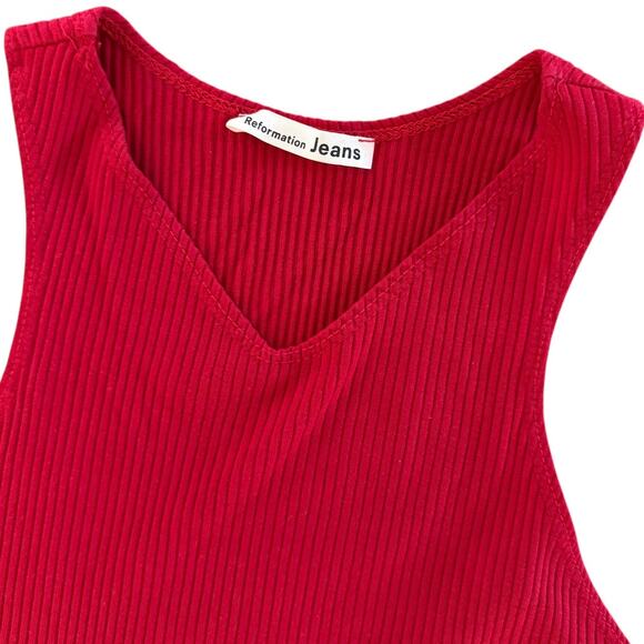 Reformation V-Neck Ribbed Bodysuit Sleeveless Red Women's Size Medium - Picture 5 of 6